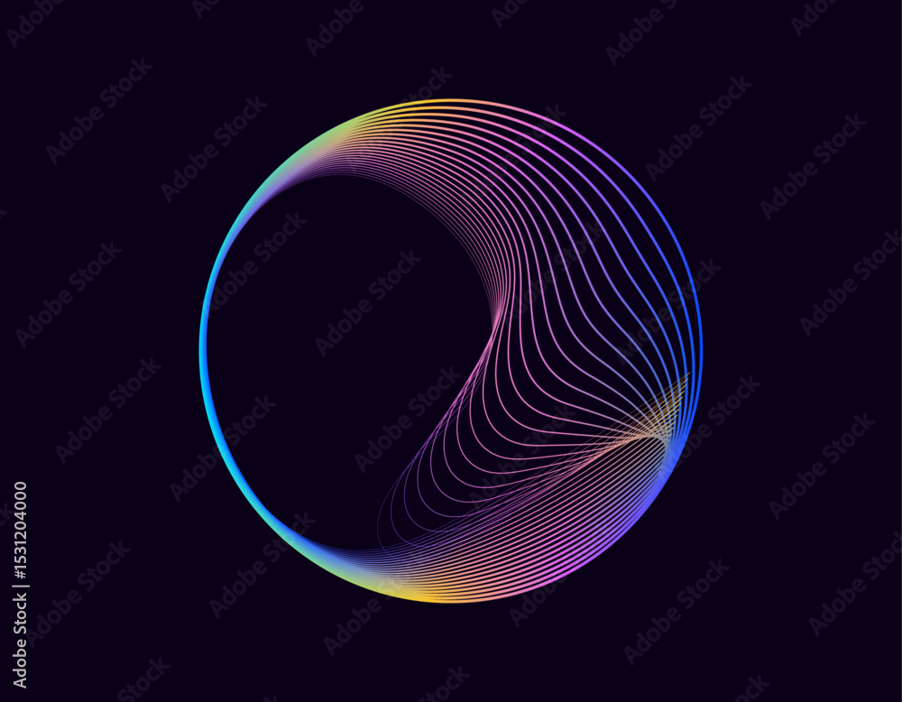 Fototapete abstract 3d sphere. neon gradient curved waves in round shape. bright spinning circular border. vect