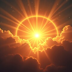 Radiant Sunburst with Golden Rays and Ethereal Glowing Light