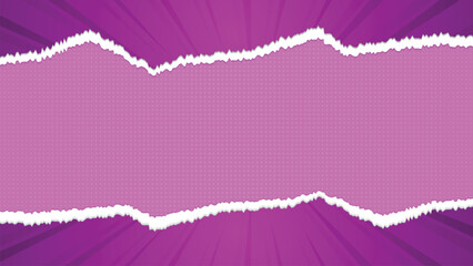 Purple Torn Paper Effect Background with Comic Halftone Style