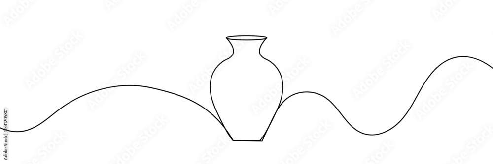 Poster continuous line drawing of vase. one line drawing background. vector illustration. linear drawing of