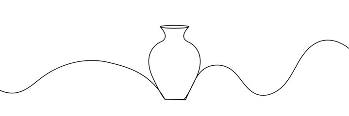 Continuous line drawing of vase. One line drawing background. Vector illustration. Linear drawing of a vase 