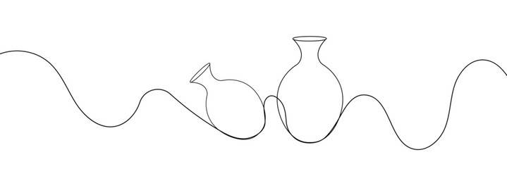 Continuous line drawing of vase. One line drawing background. Vector illustration. Linear drawing of a vase 