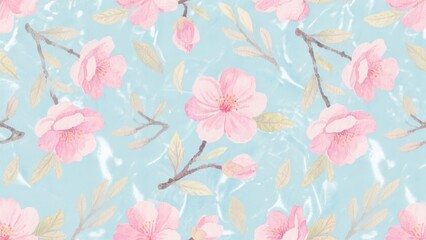 Fototapeta premium Delicate Pink Cherry Blossoms on a Soft Blue Background