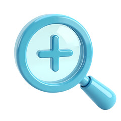 Fototapeta premium A blue magnifying glass with a plus sign isolated on white background