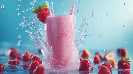 Refreshing Strawberry Smoothie Splashing Delightful Summer Drink Berry Fusion