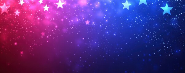 A vibrant, cosmic backdrop of pink and blue hues, adorned with sparkling stars and shimmering dust.