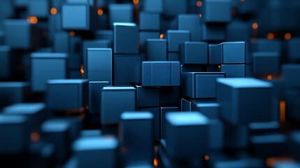 Obraz premium Abstract dark blue cubes with glowing accents