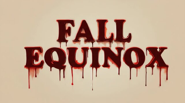 Text design featuring the words 'Fall Equinox' in a bold, dripping red font against a light background. The text conveys a seasonal theme related to autumn.