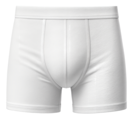 White boxer briefs with defined stitching and waistband on transparent background.