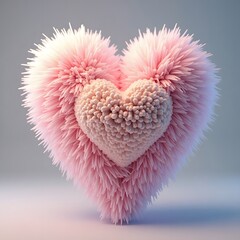 Colorful Fluffy 3D Heart with Pastel Texture and Soft Details
