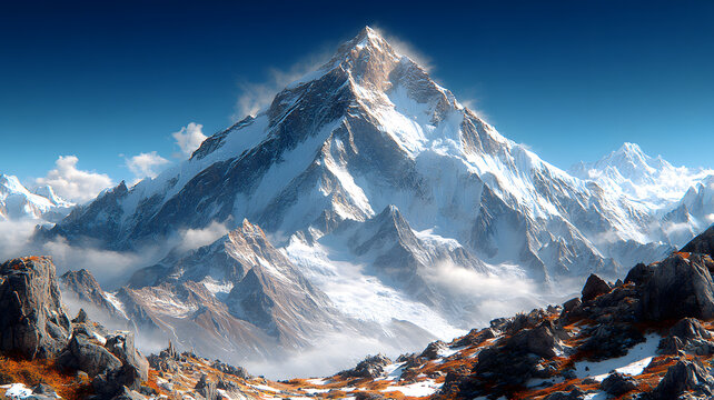 Majestic himalayan peak snow capped mountain range