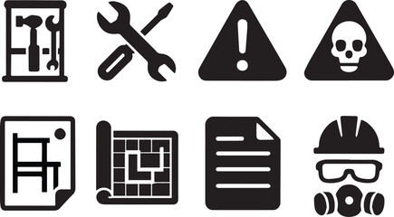 Maintenance & Safety Vector Bundle – Tools, Warning Signs, Blueprint, Inventory & Safety Gear Icons