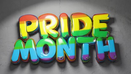 Colorful balloon letters spell out 'Pride Month' against a textured background. The design celebrates LGBTQ+ pride and inclusivity. - Powered by Adobe
