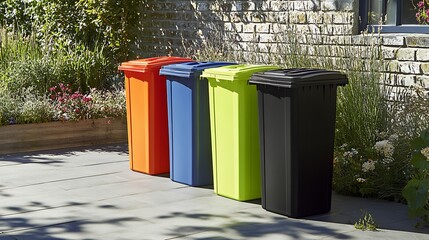 Colorful Recycling Bins Enhance Outdoor Space Garden Waste Management