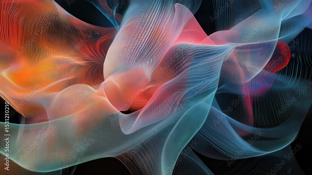 Poster abstract flowing lines in blue orange and red create a dynamic and modern design