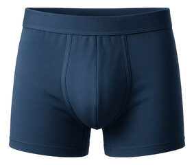 Dark blue men's boxer briefs with a comfortable waistband and tailored fit on transparent background.