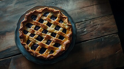 Delicious Homemade Cherry Pie on Rustic Wooden Tabletop Background A perfect autumn dessert recipe