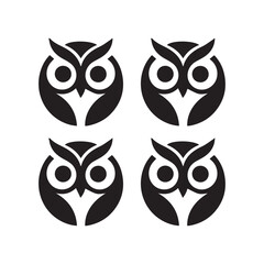 Minimalist Owl Logo Icon Set – Modern Black and White Animal Emblem Design