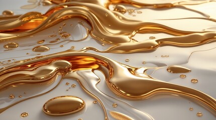 Luxurious liquid gold and silver flowing abstract background with metallic droplets
