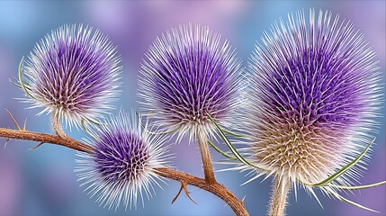 Beautiful Purple Thistle Plant with Minimalist Background and Soft Golden Hour Lighting