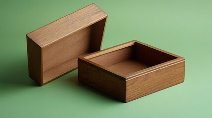 Elegant Wooden Boxes on Green Background Gift Storage Craft Supplies