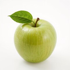 Half of a fresh green apple showing seeds and core, isolated on a white background.