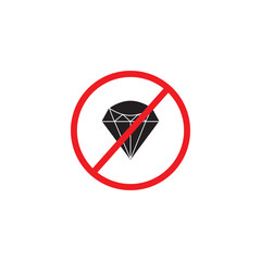 No Diamond sign icon. Jewelry symbol. Gem stone. Red prohibition sign. Stop symbol. Vector