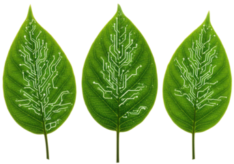 Isolated Circuit Board Pattern on Green Leaves