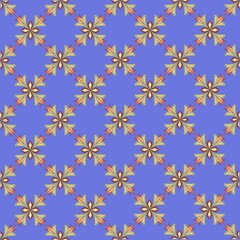 Traditional Southeast Asian Floral Pattern on Blue Background 