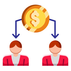 Made in uk a golden coin with a dollar sign is divided between two people vector icon flat style.