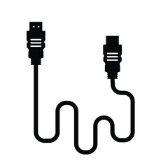 HDMI Cable Silhouette. Black and White Icon Design Elements on Isolated White Background