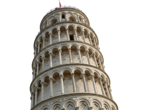 Isolated Leaning Tower of Pisa from Below with Blue Sky