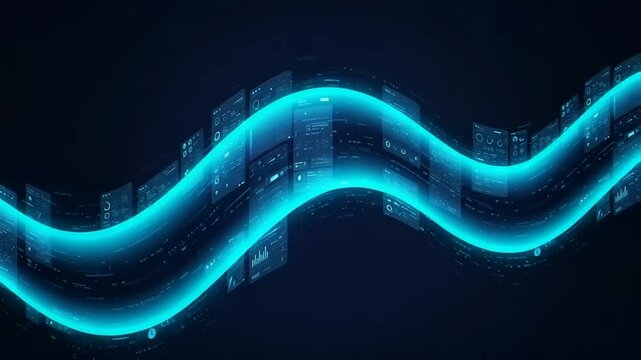 Abstract digital wave with glowing blue elements, showcasing data visualization and technology background
