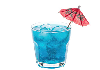 Isolated Refreshing Blue Cocktail with Ice and Umbrella