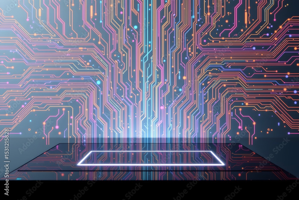 Aufkleber digital network: a futuristic illustration of a digital network, showing illuminated circuit board p