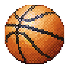 A classic pixel art basketball with realistic orange and black details, perfect for sports, gaming, and retro-themed designs