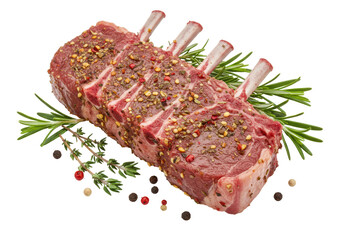 Isolated Raw Lamb Ribs with Herbs and Spices