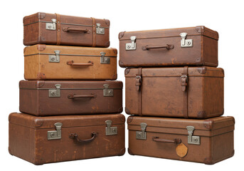 Isolated Stack of Vintage Leather Suitcases