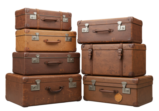 Isolated Stack of Vintage Leather Suitcases