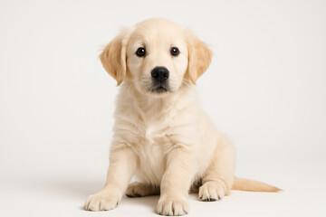 Adorable golden retriever puppy isolated on white background