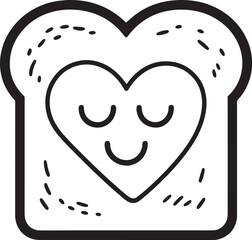 Adorable black and white illustration of heart shaped toast for love and affection