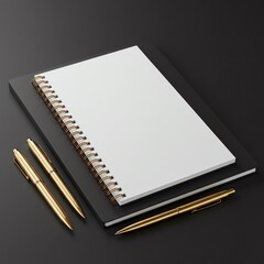 Notebook and pens on a dark background