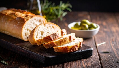 Freshly Sliced Baguette with Olives