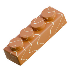 3D Render Delicious chocolate bar featuring nuts, caramel, and swirled toppings, ideal for confectionery marketing and food packaging.