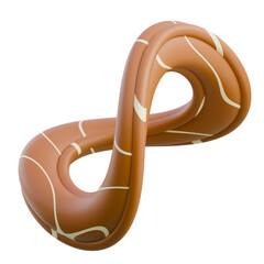 3D Render A realistic chocolate donut forming an infinity symbol, suitable for marketing, branding, or dessert-themed content.