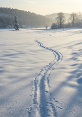 Winter landscape snow track path