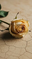 Yellow rose blossom with cracked dry surface