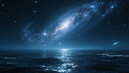 Fototapeta premium Galaxy Reflection on Calm Ocean Waters Under Starry Night Sky