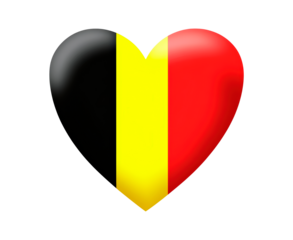 Heart shape with Belgian flag on transparent background, PNG