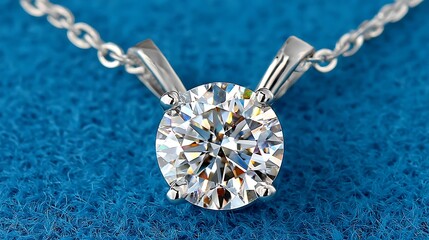 Realistic Painting of a Shiny Diamond Pendant Necklace with Silver Setting